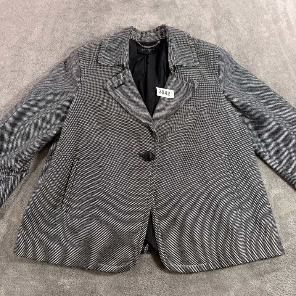 Talbots Blazer Women 12P Black White Micro Pattern Cotton Single Button Jacket